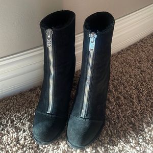 Marc Jacobs Black Suede Front-Zip Heeled Ankle Boots